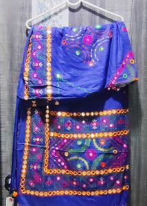 Vibrant Blue Embroidered Foil Work Dupatta