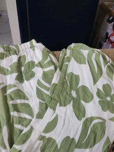 Green Floral Print Wide Leg Pants