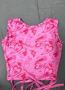 Pink Heart Pattern Tie Up Top