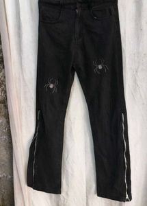 9249. Spider Embroidered Black Jeans