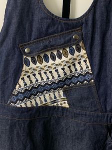 Denim Pinafore Dress with Bohemian Print