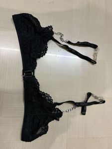 unused Lace Bra &amp; Thong Set with Chain Detail