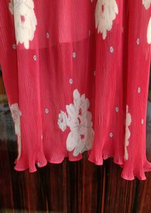 Red Floral Pleated Maxi Dress
