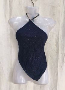 Navy Blue Sequin Halter Top