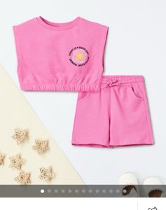 6-12m) Cute Pink Crop Top & Shorts Set