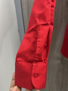 Red Button-Up Long Sleeve Top