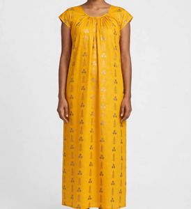 Yellow nighty with Golden Print