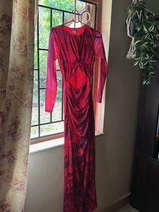 Stunning Red Floral Cutout Maxi Dress