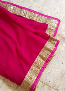 Vibrant Pink Saree with Gold Sequin Border