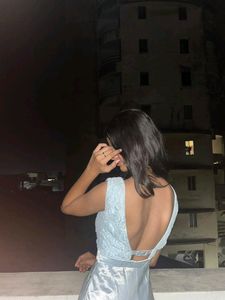 Backless Cocktail Long Gown In Satin Material