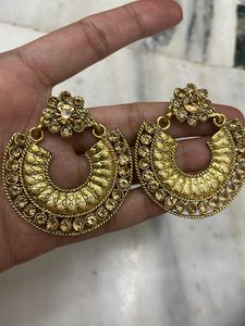 Stone Studded Golden Earrings