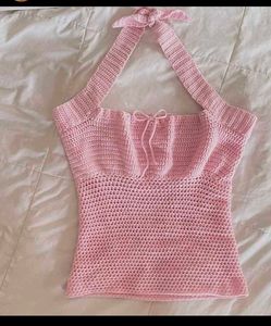 Pink Crochet Halter Top