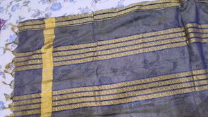 Navy Blue Tissue Dupata Golden Zari Border + Scarf