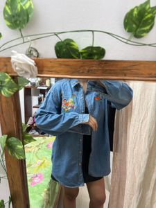 Denim embroidered top