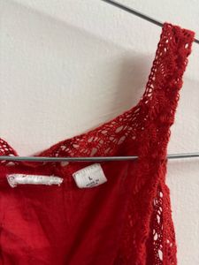 Boho Red Lace Trimmed Sleeveless Top