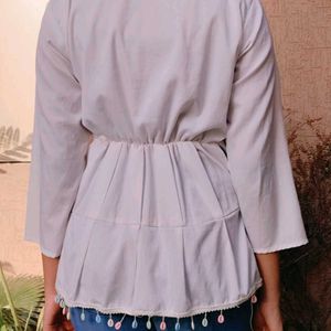 White Chikankari Kurta with Pastel Shells