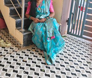 pink blouse blue saree