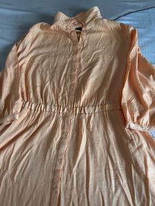 Peach Button-Up Midi Dress