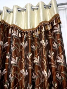 Elegant Brown Leaf Pattern Curtains 3 set