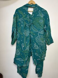 Teal Bandhani Print Kurta Set