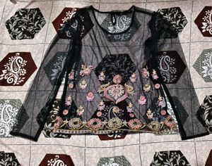Embellished Black Sheer Top