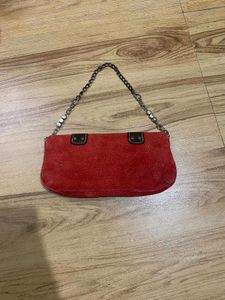 Red Suede &amp; Leather Clucth Bag