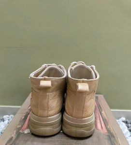 Tan Canvas Lace-Up Ankle Boots