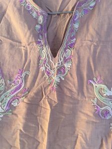 Taupe Coloured embroidered Short Kurti