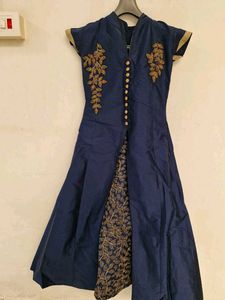 Elegant Navy Blue Embroidered Kurta And Skirt