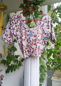 Boho Floral Print Cropped Blouse