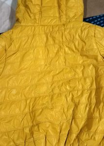 Yellow Quilted Jacket with Faux Fur Hood