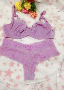 Lavender Polka Dot Lace Lingerie Set