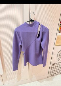 Stylish Purple Cut-Out Long Sleeve Top