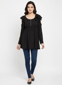 Chic Black top with Floral Detail