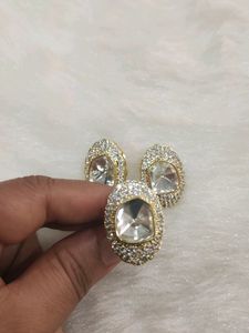 Polki Kundan Earing N Finger Ring Set