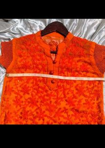 Orange Embroidered sheer top