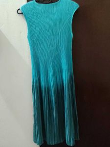 Pleated Teal Blue Dress