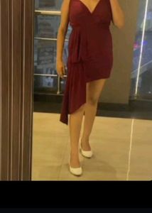 Elegant Wine Red Asymmetrical Dress