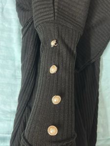 Black Ribbed Turtleneck Dress with Belt