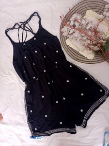 Black Embroidered Romper Jumpsuit