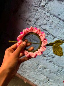 crochet pink floral hdir bun stick 🌷✨