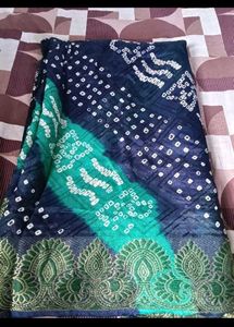 Elegant Blue &amp; Green Bandhani Saree