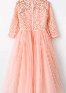 Elegant Peach Lace &amp; Tulle Party Dress