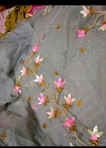 Embellished Grey Saree with Blouse