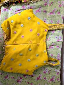 Yellow Embroidered Lehenga Choli  free gift