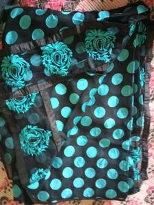 Black &amp; Teal Polka Dot Saree