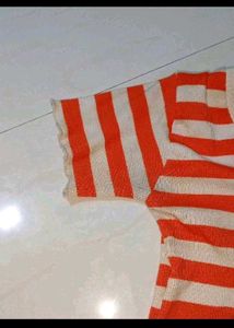 Orange and White Striped Cropped Top