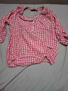 Red Plaid Button-Up Shirt
