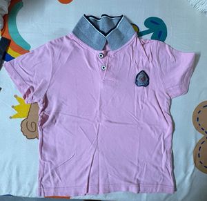 Pink Polo Shirt with Collar Detail