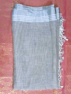 Jacquard Linen Cotton Saree With Chit Pallu